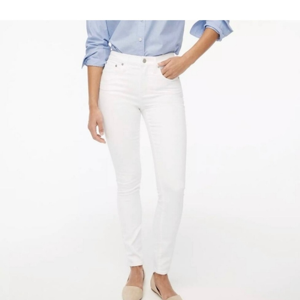 J. Crew High Rise White Jeans with Raw Hem